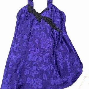 Victoria's Secret Purple Floral Satin Chemise with Black Lace